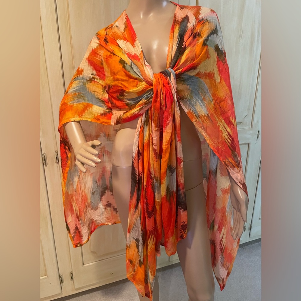 Michael Stars Ikat Even Ruana Wrap in Orange and Pale Blue